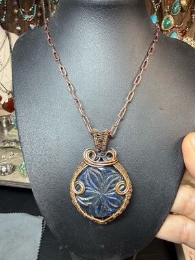 Handmade Copper Wire-Wrapped Blue Labrodrite Pendant Necklace